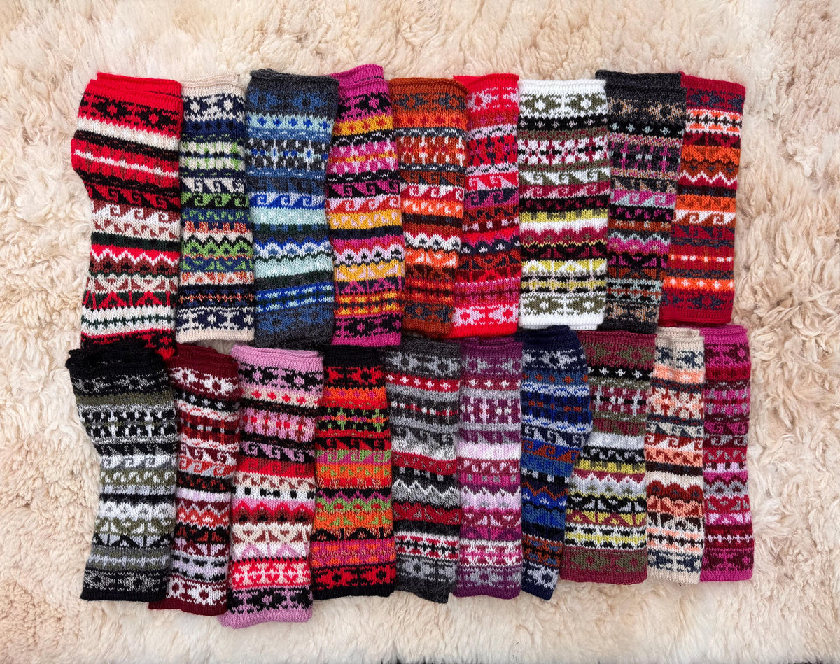 Peruvian Striped Alpaca Fingerless Gloves - Choose Your Colour