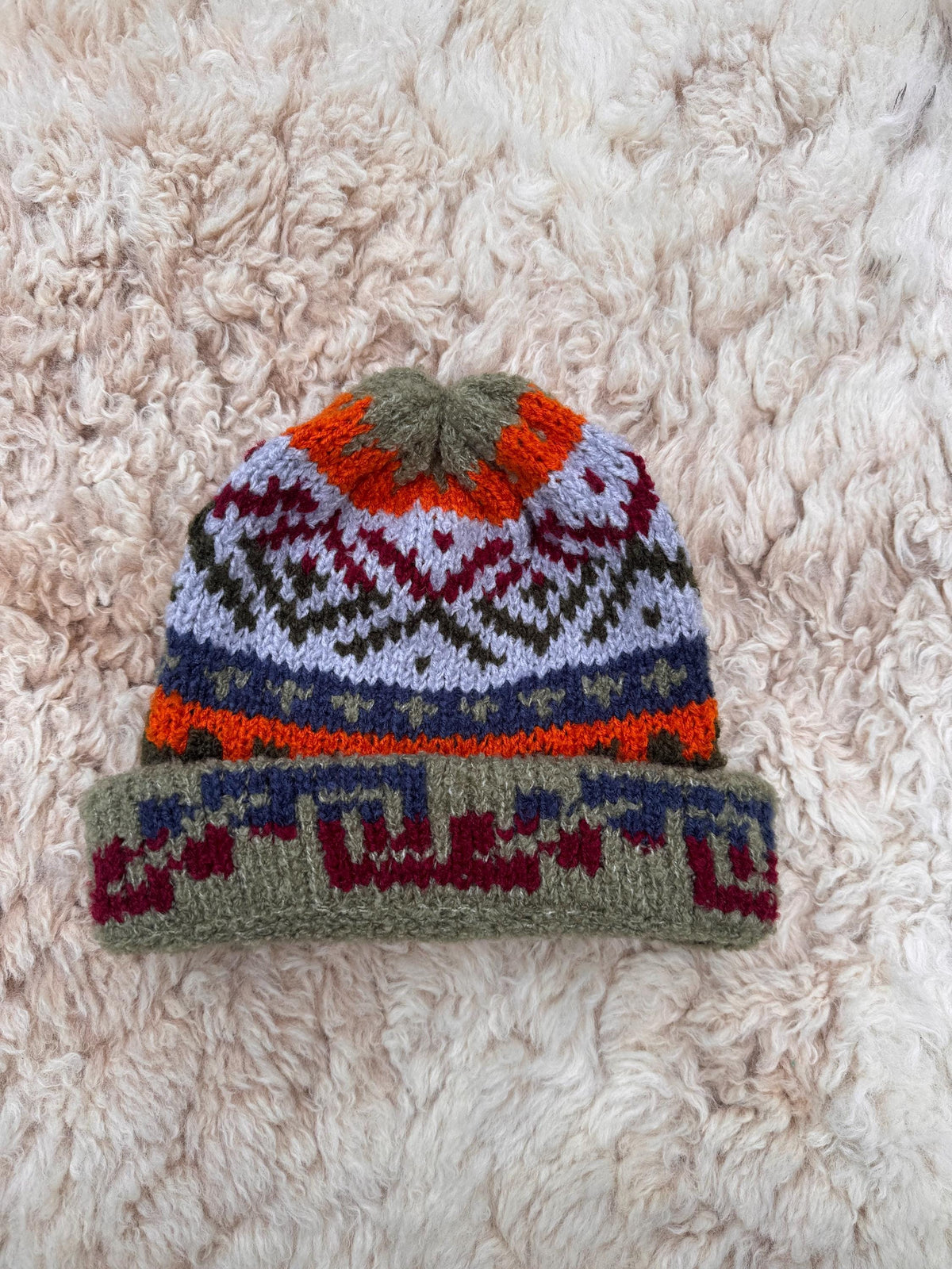 Sage Green & Lilac Fair Isle Alpaca Slouch Beanie