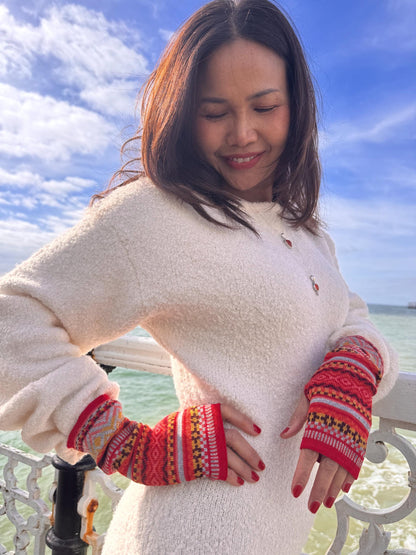 Fair Isle Baby Alpaca Fingerless Gloves - Choose Your Colour, photo 2