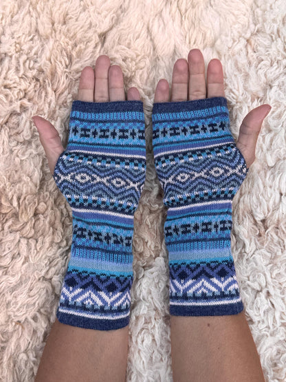Sky Blue Fair Isle Baby Alpaca Fingerless Gloves, photo 3