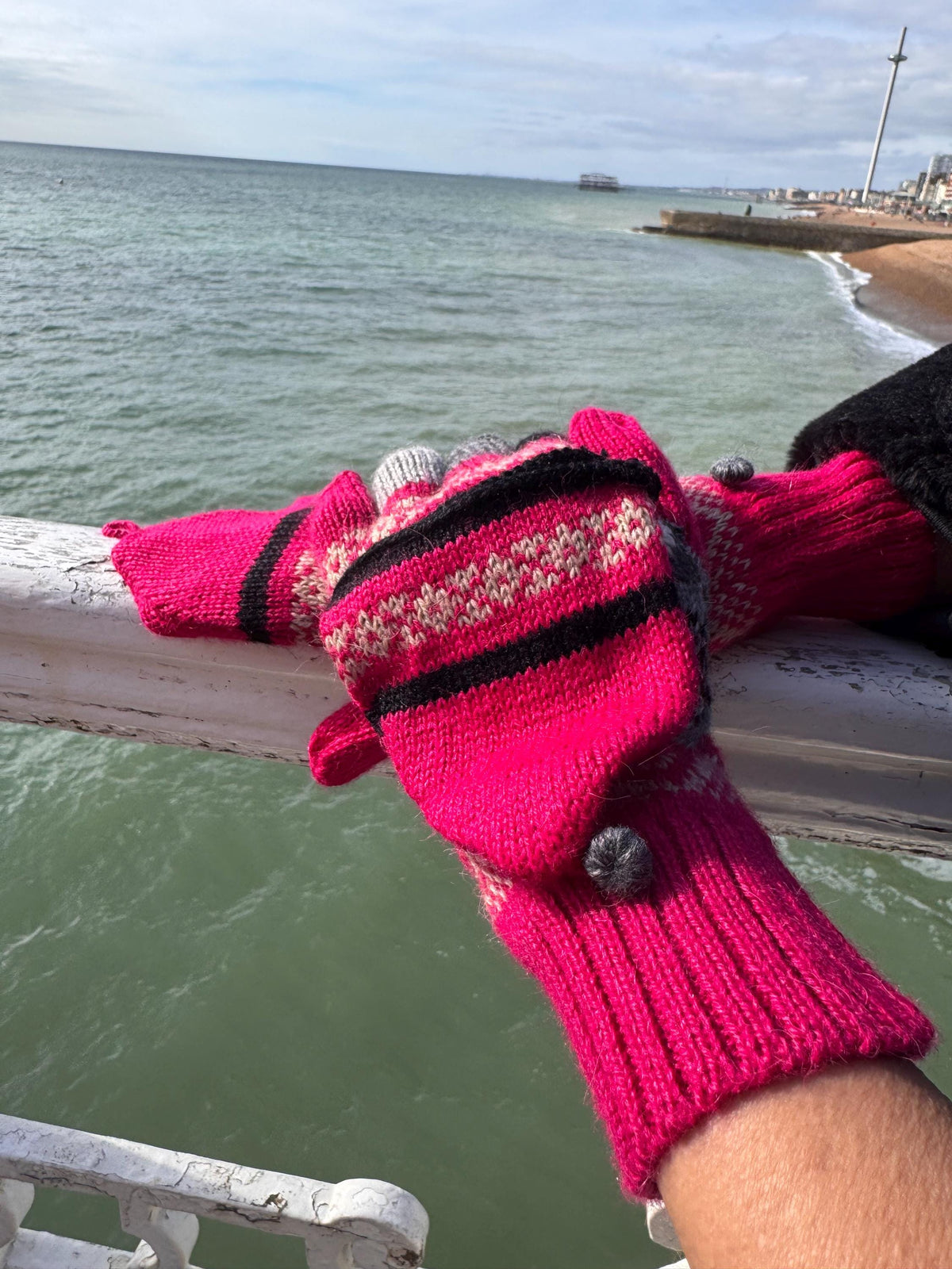 Hot Pink & Neutrals Fair Isle Convertible Alpaca Mittens, photo 3