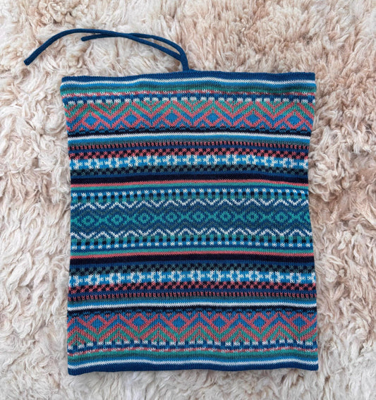 Blue & Green Baby Alpaca Fair Isle Snood & Slouch Hat