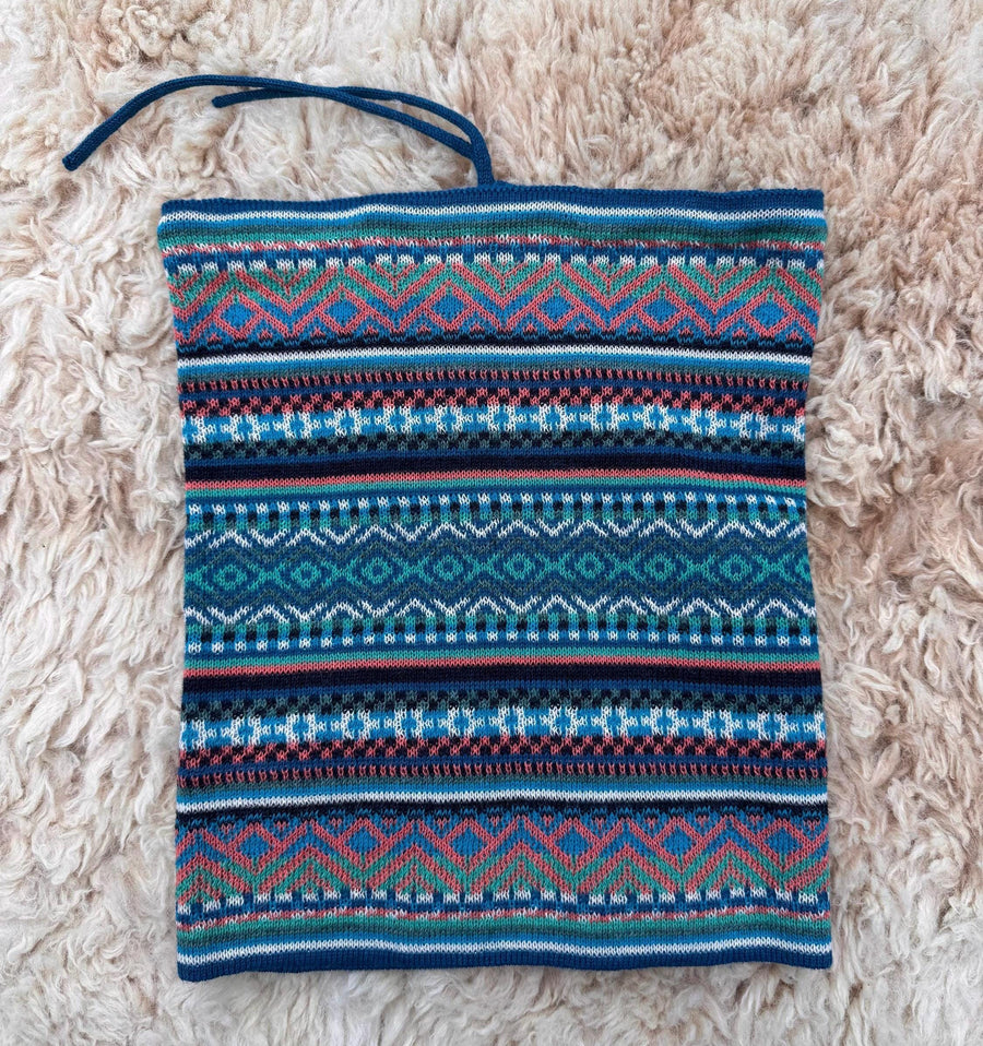 Blue & Green Baby Alpaca Fair Isle Snood & Slouch Hat