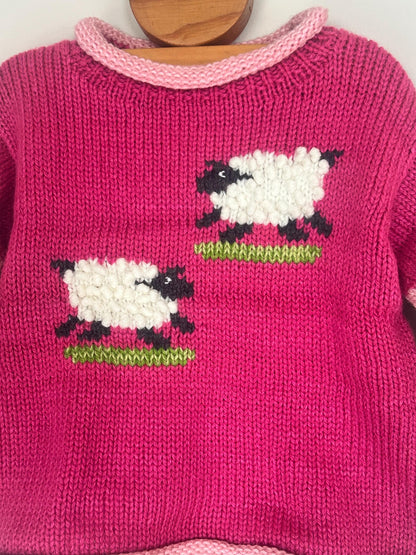 Hot Pink Sheep Hand-Embroidered Alpaca Kids Jumper, photo 2