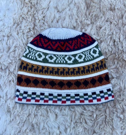 White Reversible Llama Fair Isle Alpaca Beanie