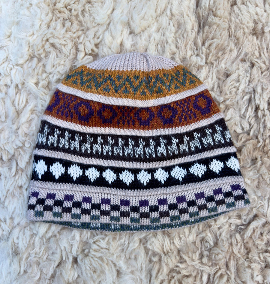 Camel Reversible Llama Fair Isle Alpaca Beanie