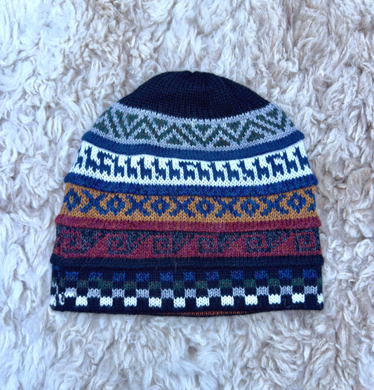 Black Reversible Llama Fair Isle Alpaca Beanie
