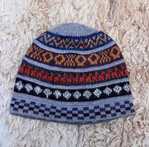 Light Grey Reversible Llama Fair Isle Alpaca Beanie