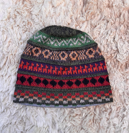 Green Reversible Llama Fair Isle Alpaca Beanie
