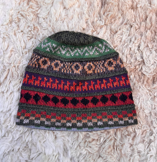 Green Reversible Llama Fair Isle Alpaca Beanie