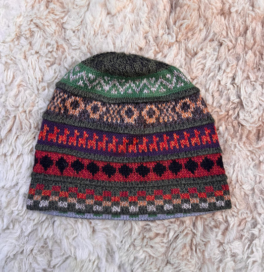 Green Reversible Llama Fair Isle Alpaca Beanie