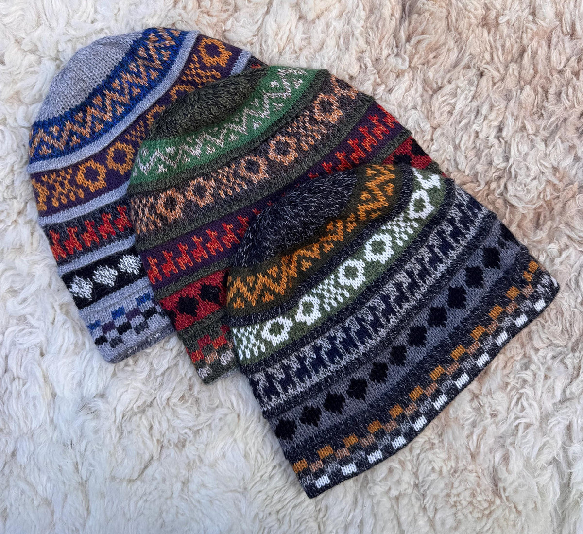 Light Grey Reversible Llama Fair Isle Alpaca Beanie, photo 2