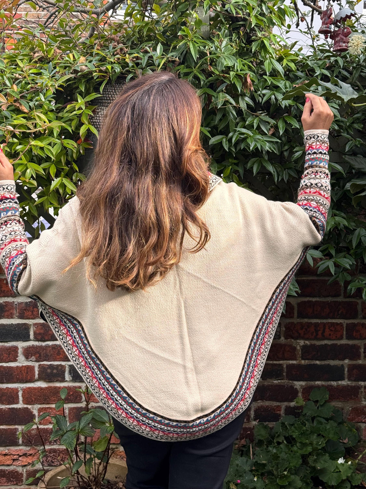 Beige Fair Isle Alpaca Poncho with Sleeves, photo 2