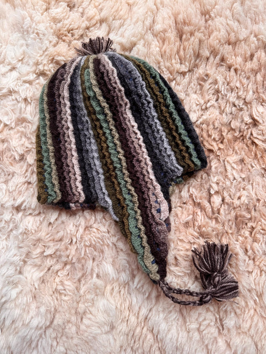 Zigzag Stripe Alpaca Chullo Hat - Earth Tones