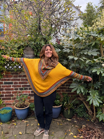 Mustard Fair Isle Alpaca Poncho with Sleeves, photo 4