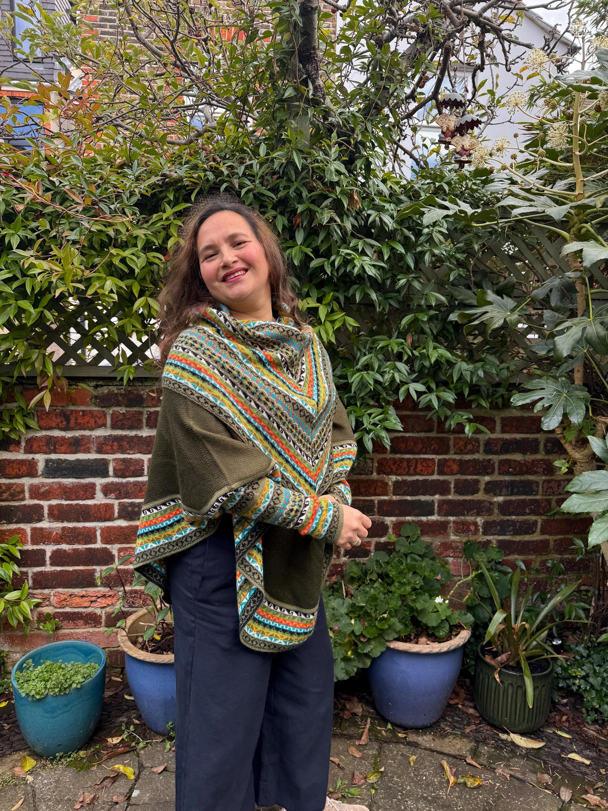 Olive Green Fair Isle Alpaca Poncho with Sleeves, photo 5