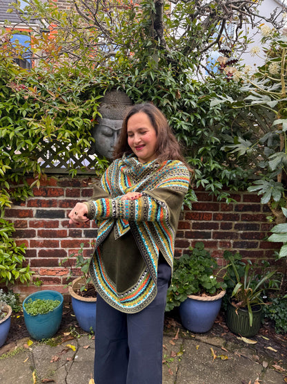 Olive Green Fair Isle Alpaca Poncho with Sleeves, photo 4
