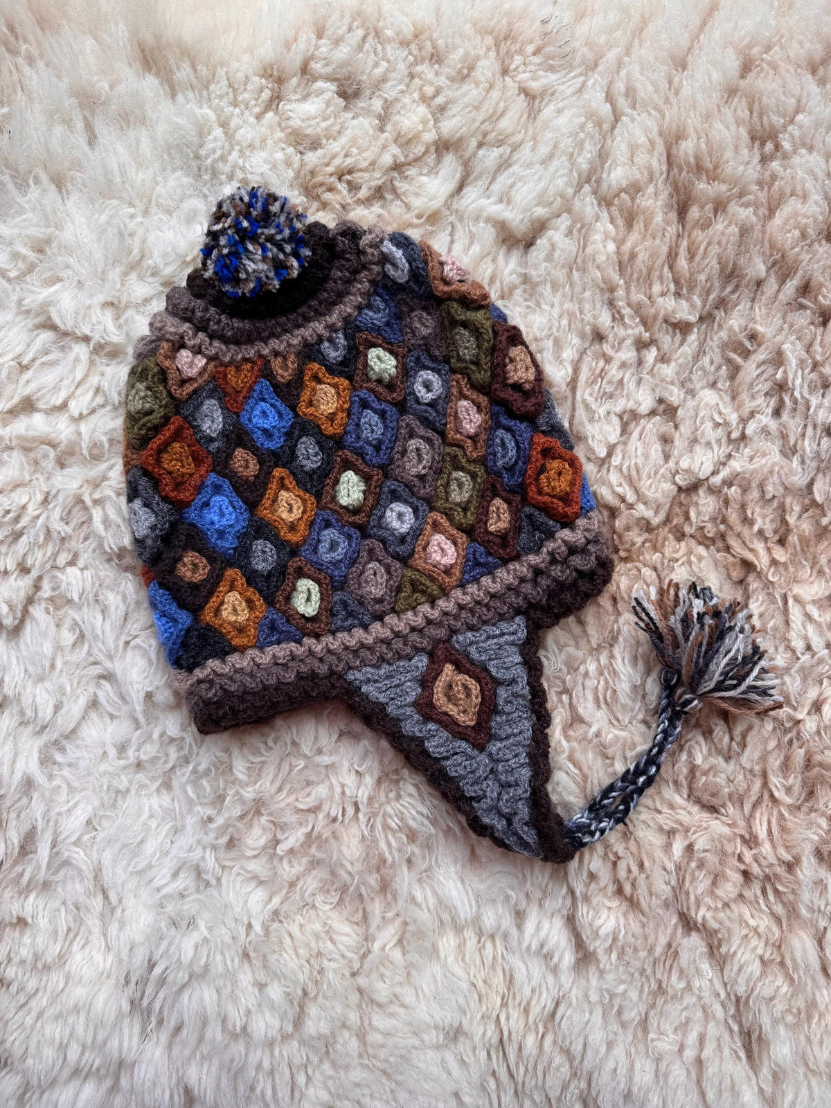 Mosaic Diamond Alpaca Chullo Hat - Charcoal Brights, photo 4