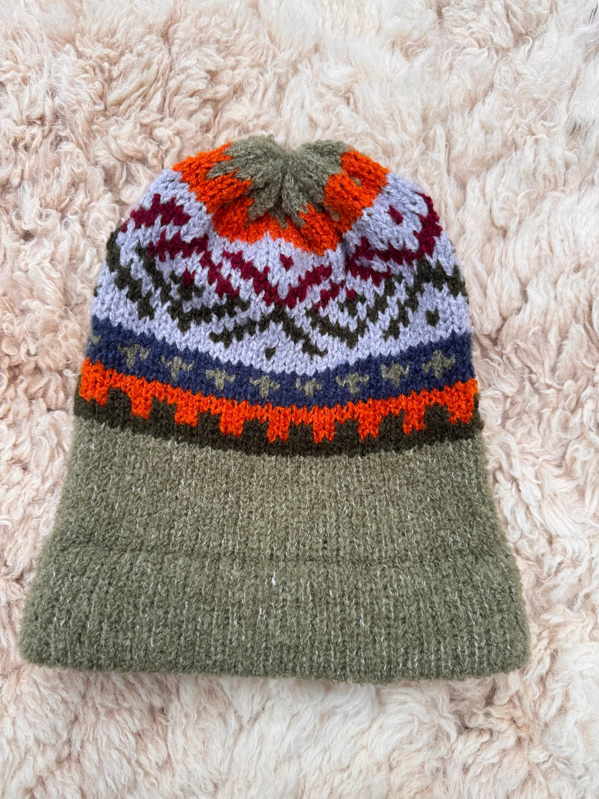 Sage Green & Lilac Fair Isle Alpaca Slouch Beanie, photo 5
