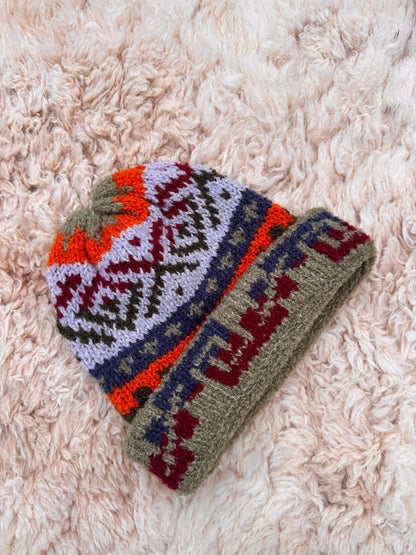 Sage Green & Lilac Fair Isle Alpaca Slouch Beanie, photo 6
