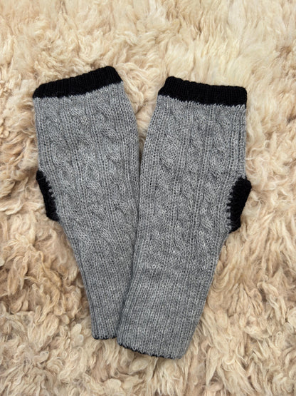 Grey & Black Reversible Cable Knit Baby Alpaca Fingerless Gloves