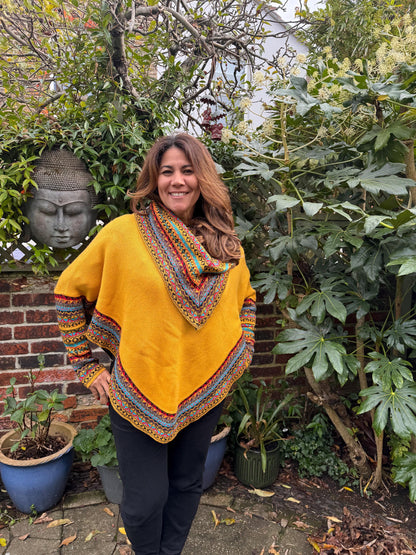 Mustard Fair Isle Alpaca Poncho with Sleeves, photo 3
