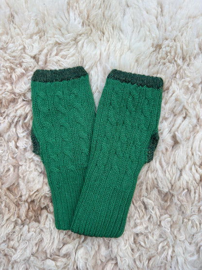 Emerald Green Reversible Cable Knit Baby Alpaca Fingerless Gloves