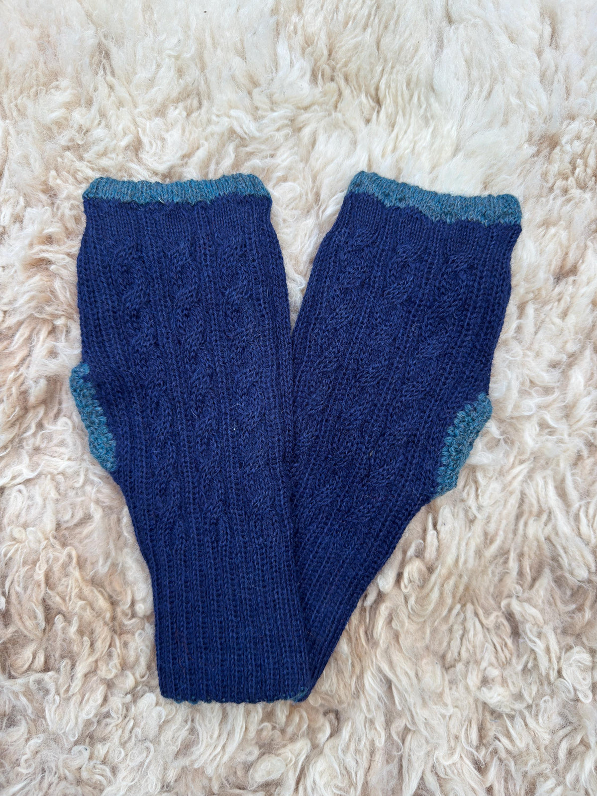 Royal Blue & Teal Reversible Cable Knit Baby Alpaca Fingerless Gloves