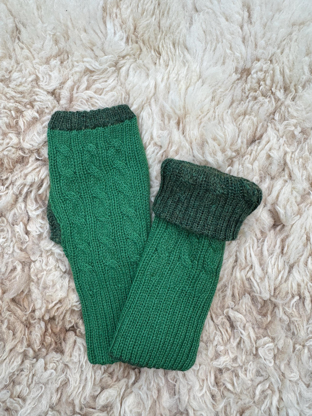 Emerald Green Reversible Cable Knit Baby Alpaca Fingerless Gloves, photo 2