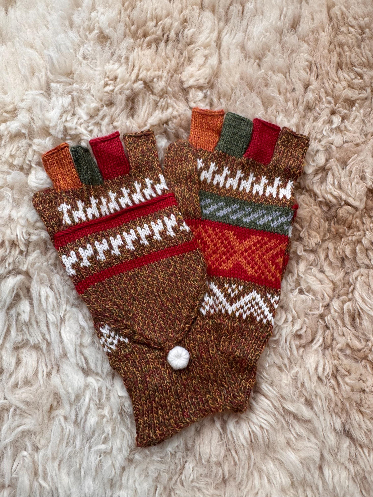 Red & Denim Fair Isle Convertible Alpaca Mittens, photo 5