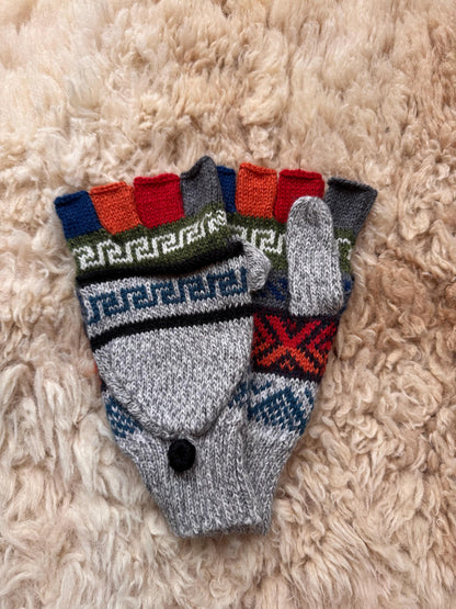 Red & Denim Fair Isle Convertible Alpaca Mittens, photo 4