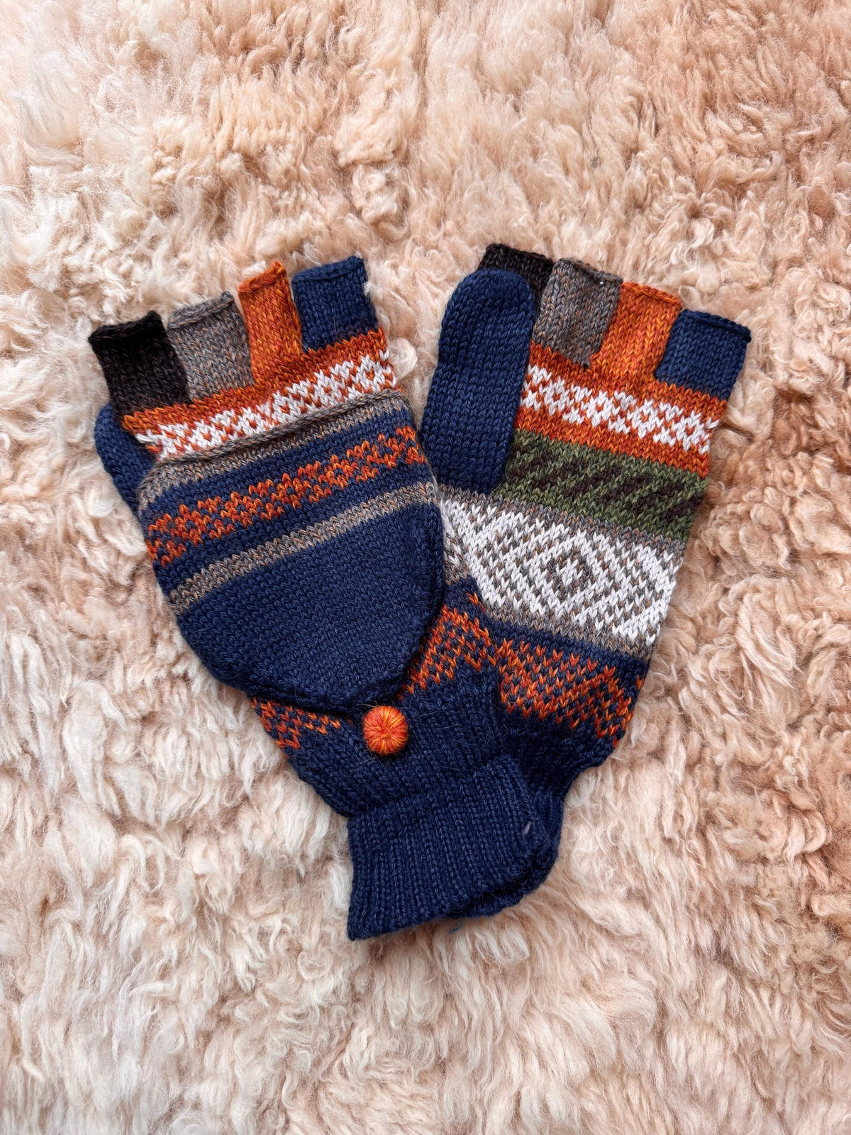 Red & Denim Fair Isle Convertible Alpaca Mittens, photo 7