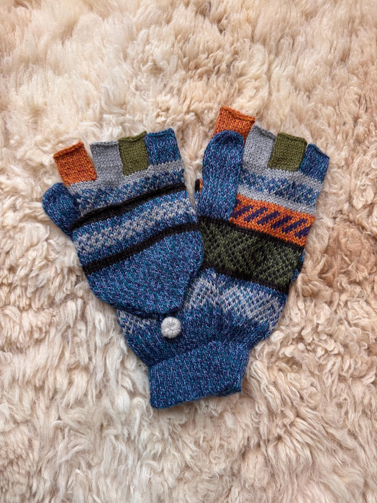 Red & Denim Fair Isle Convertible Alpaca Mittens, photo 3