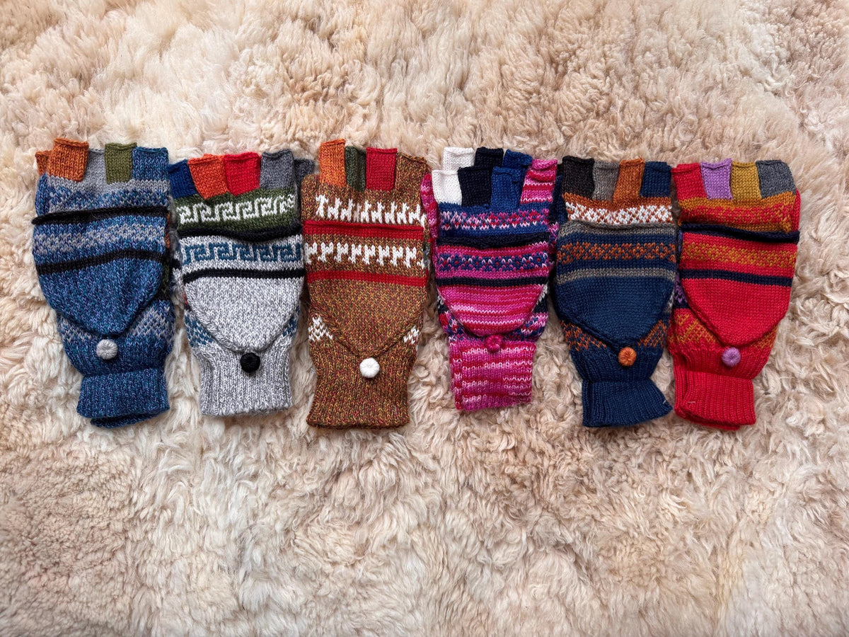 Red & Denim Fair Isle Convertible Alpaca Mittens, photo 2