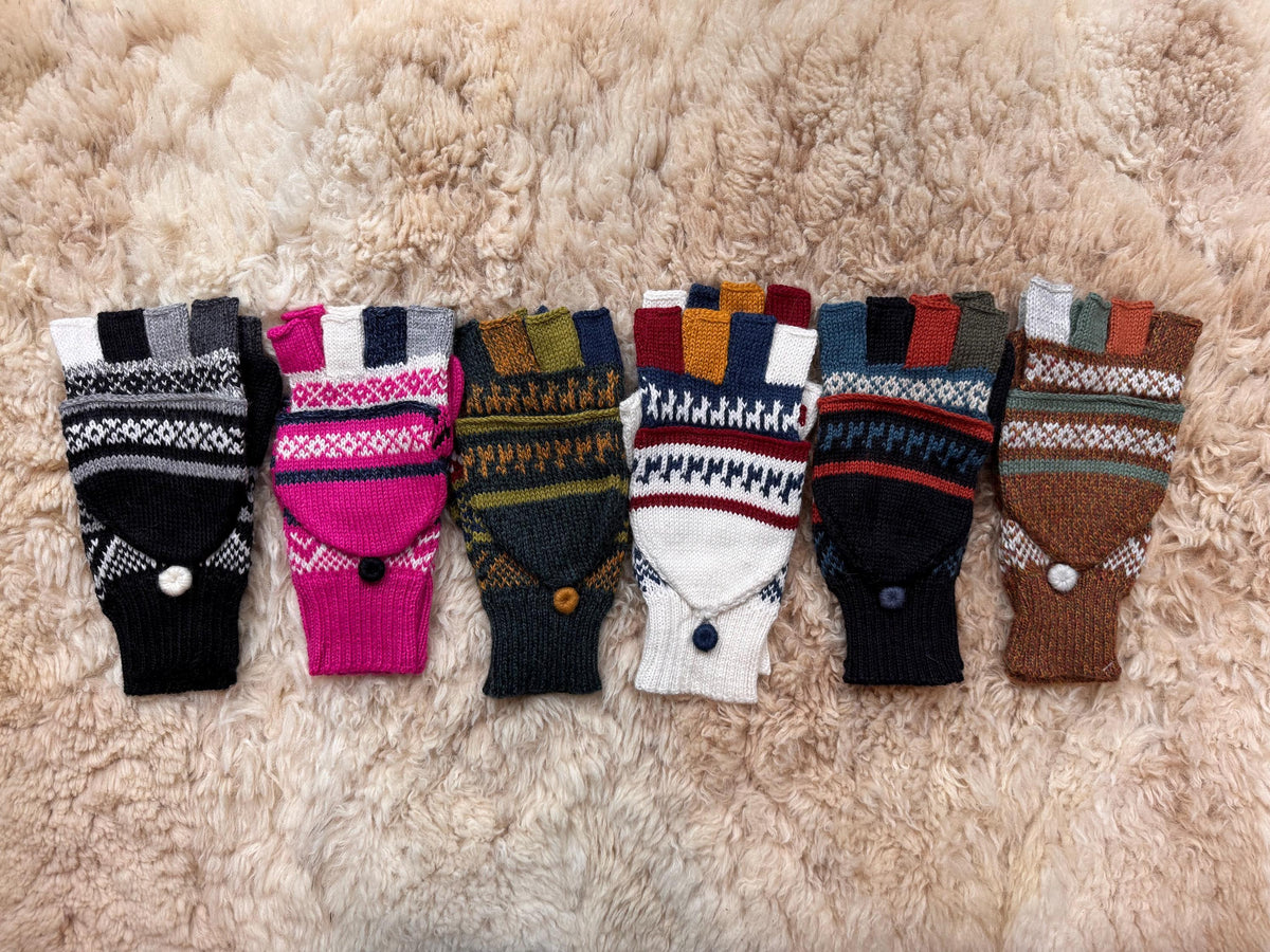 Jewel & Earth Tone Fair Isle Convertible Alpaca Mittens, photo 3