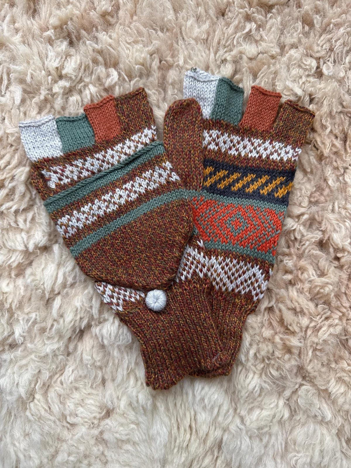 Jewel & Earth Tone Fair Isle Convertible Alpaca Mittens, photo 8