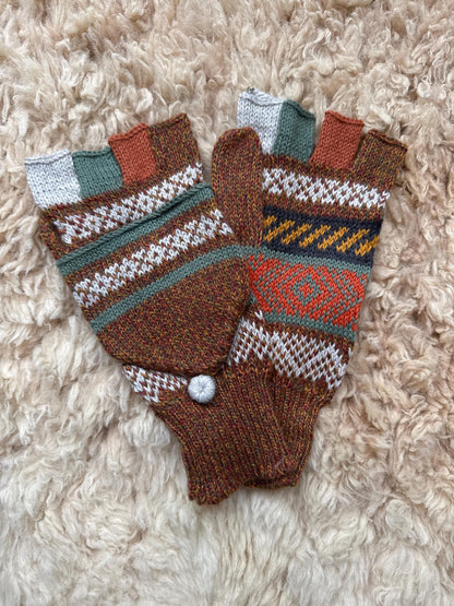 Jewel & Earth Tone Fair Isle Convertible Alpaca Mittens, photo 8