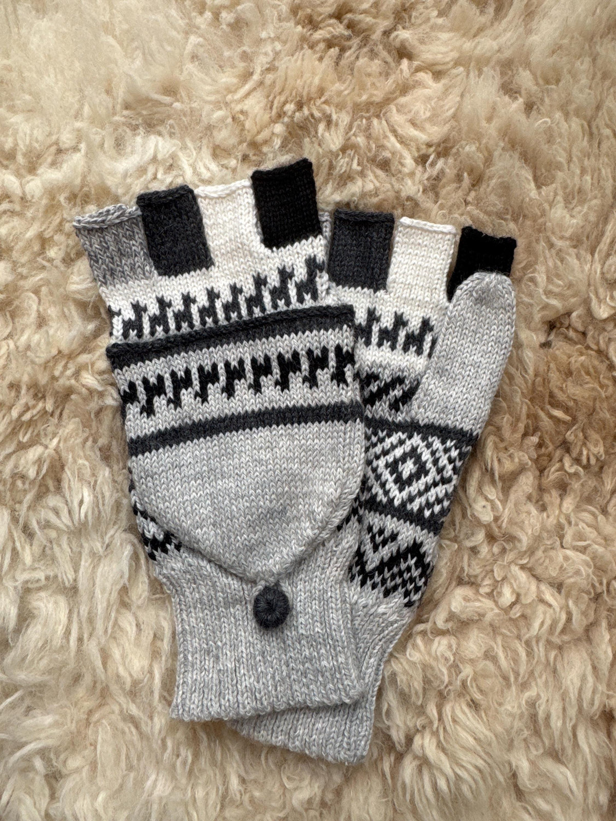 Sky Blue & Natural Marl Fair Isle Convertible Alpaca Mittens, photo 3