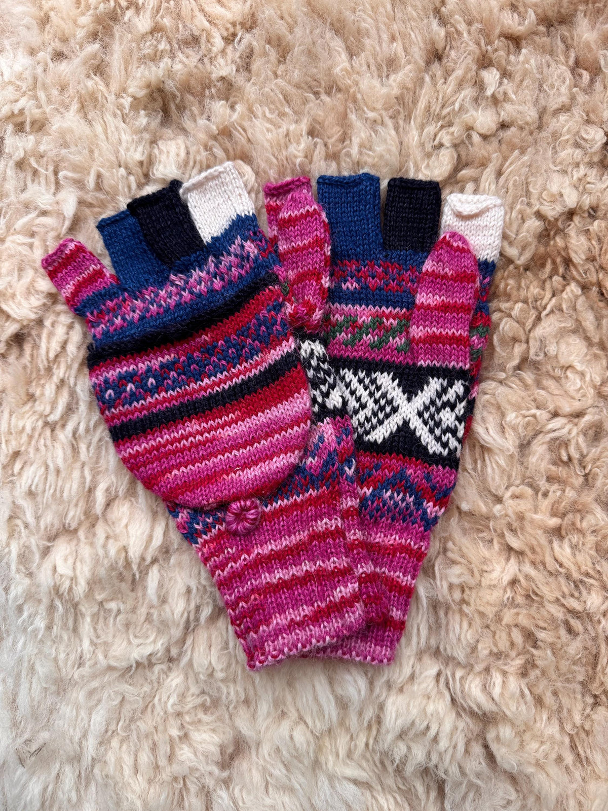 Sky Blue & Natural Marl Fair Isle Convertible Alpaca Mittens, photo 7