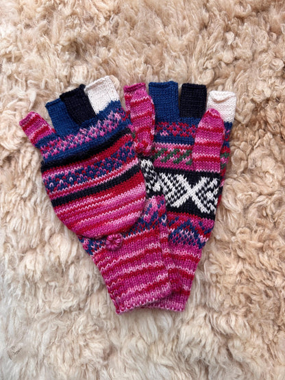 Sky Blue & Natural Marl Fair Isle Convertible Alpaca Mittens, photo 7