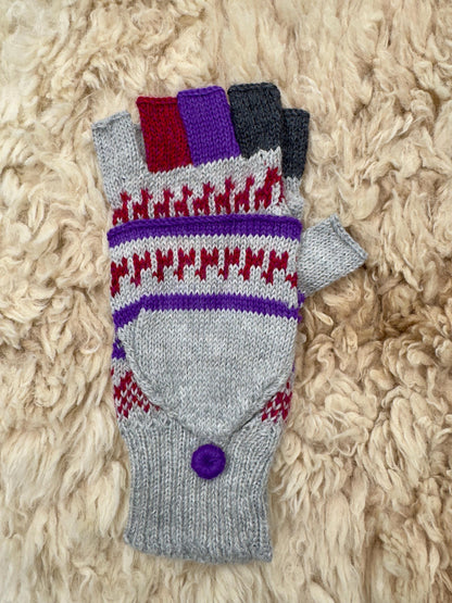Navy & Blue Llama Half-Thumb Convertible Alpaca Mittens, photo 5