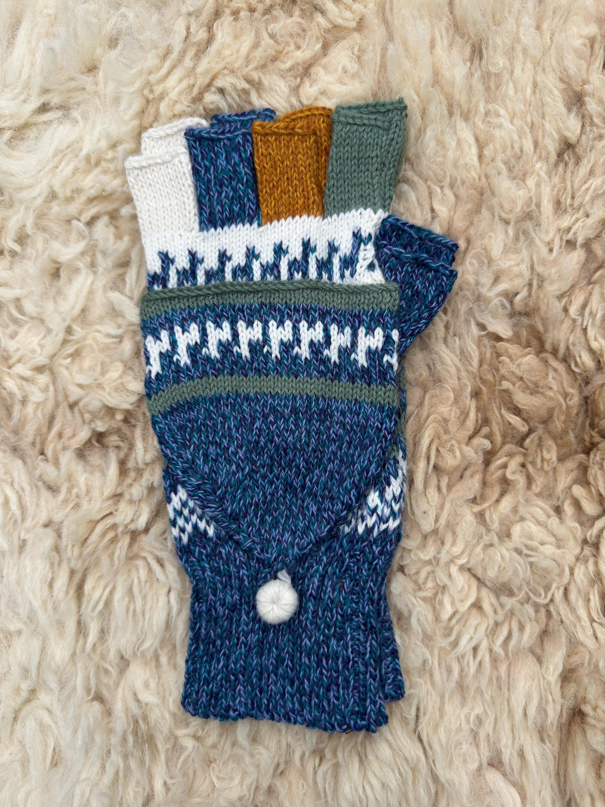 Navy & Blue Llama Half-Thumb Convertible Alpaca Mittens, photo 3