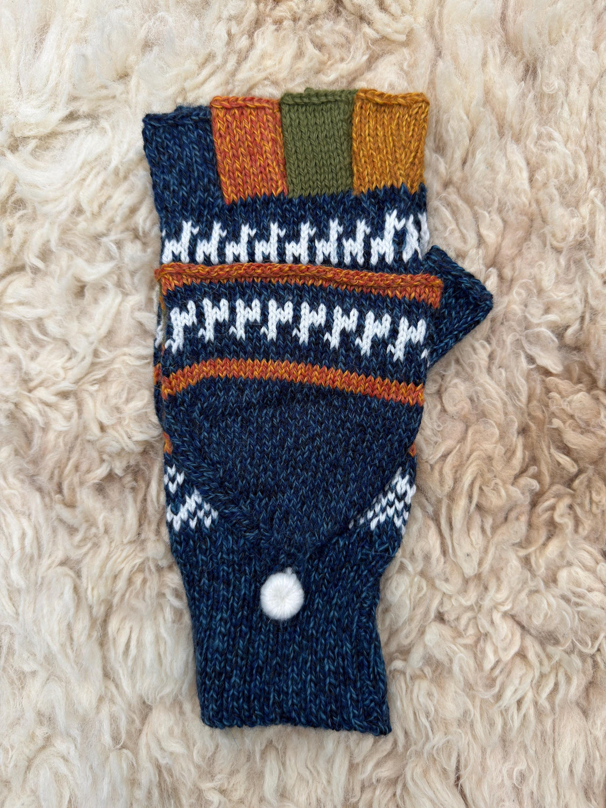 Navy & Blue Llama Half-Thumb Convertible Alpaca Mittens