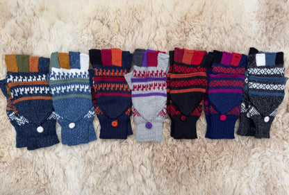 Navy & Blue Llama Half-Thumb Convertible Alpaca Mittens, photo 2