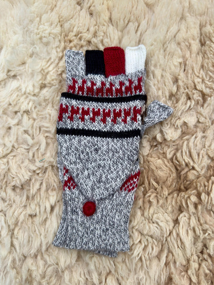Teal & Neutrals Llama Half-Thumb Convertible Alpaca Mittens, photo 3
