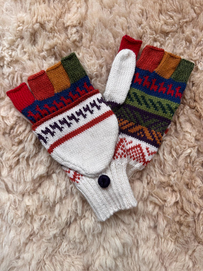 Jewel & Earth Tone Fair Isle Convertible Alpaca Mittens, photo 6