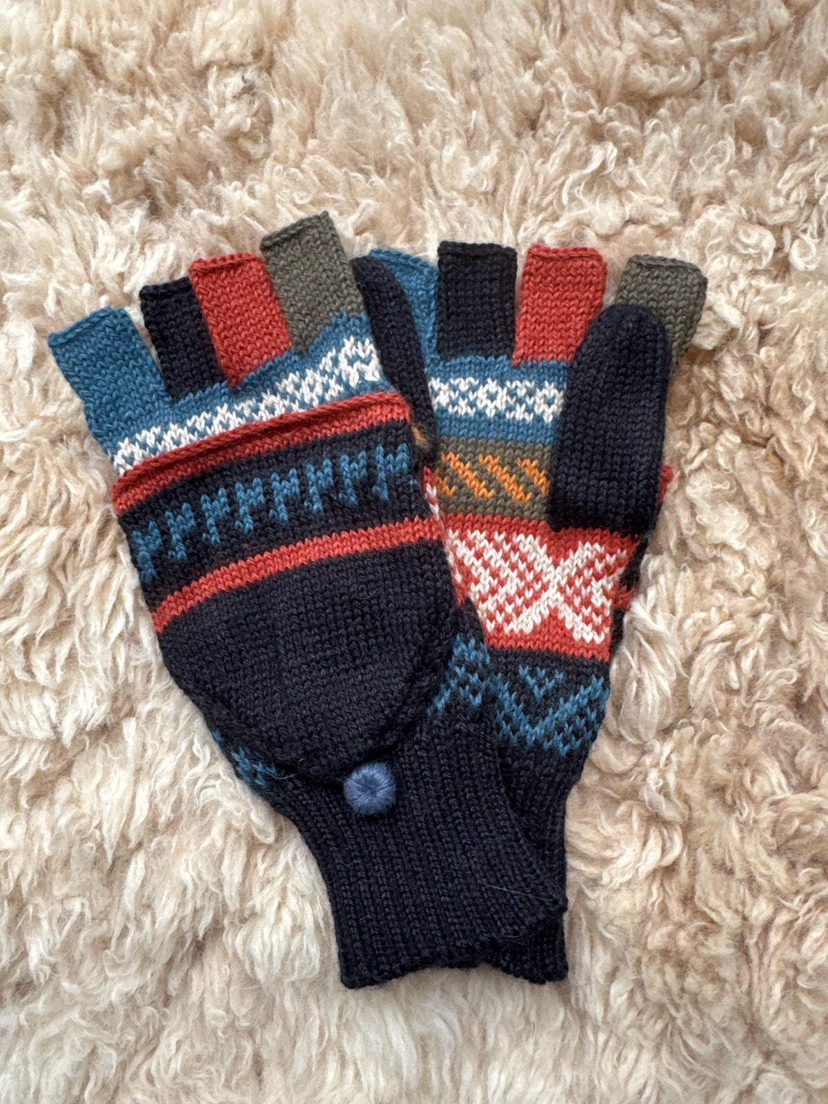 Jewel & Earth Tone Fair Isle Convertible Alpaca Mittens, photo 7