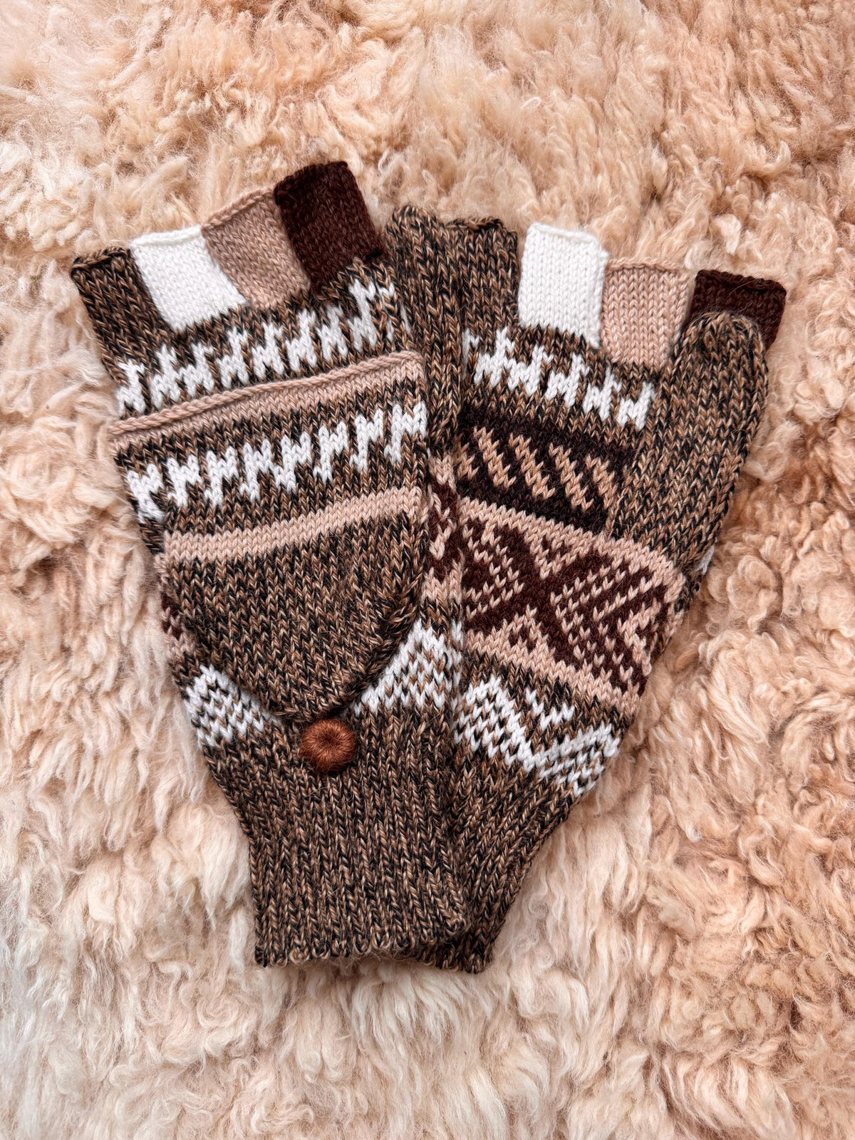 Sky Blue & Natural Marl Fair Isle Convertible Alpaca Mittens, photo 4