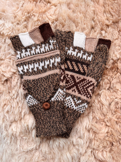 Sky Blue & Natural Marl Fair Isle Convertible Alpaca Mittens, photo 4