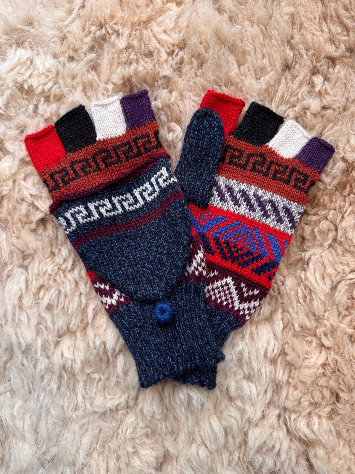 Sky Blue & Natural Marl Fair Isle Convertible Alpaca Mittens, photo 5
